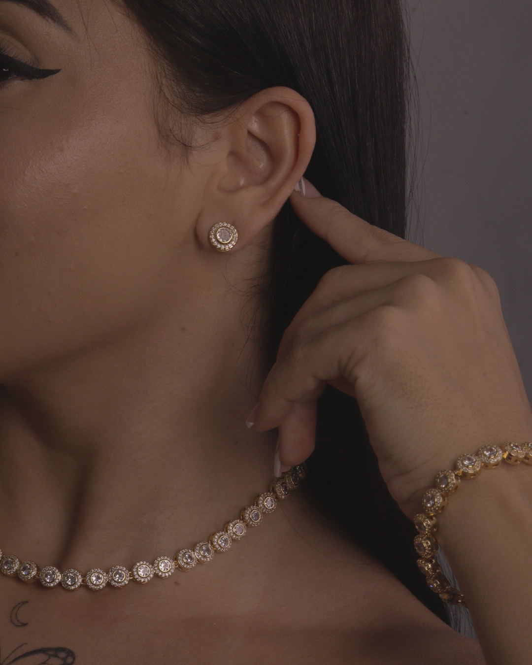 Conjunto Blessed Zircônia Ouro 24k - Riviera Luxo