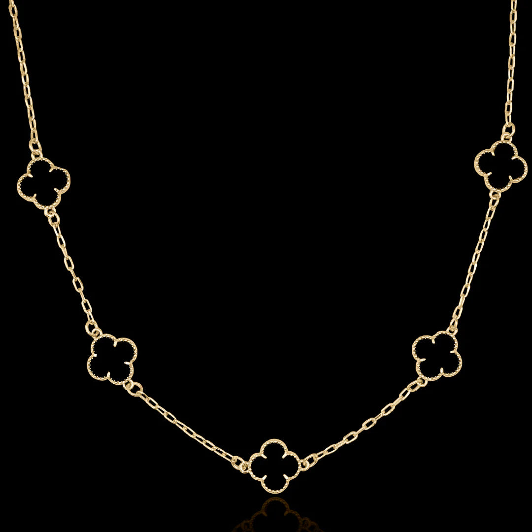 CORRENTE 5 TREVOS BLACK BANHADO A OURO 24K