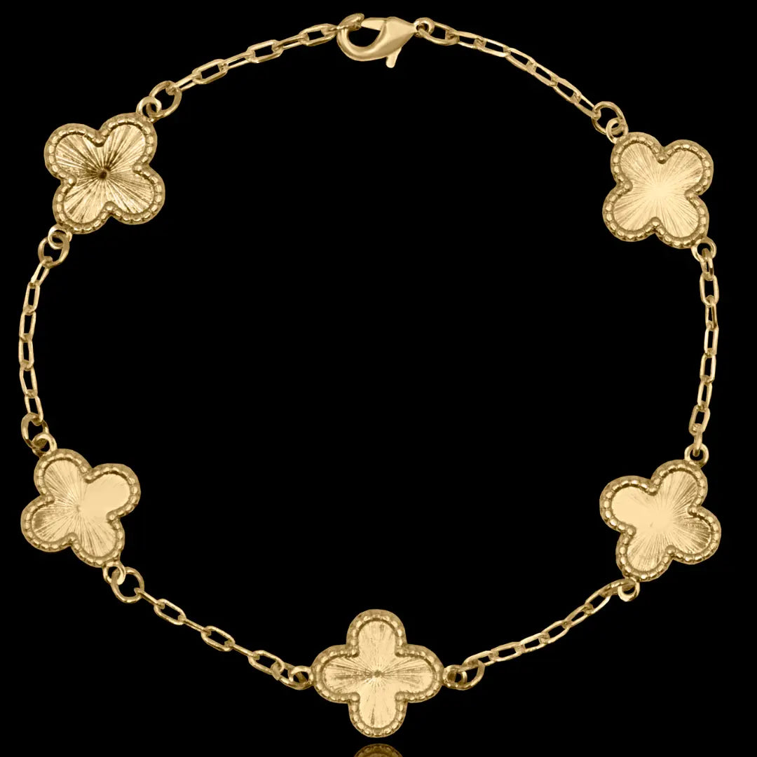 PULSEIRA 5 TREVOS FRISO BANHADO A OURO 24k