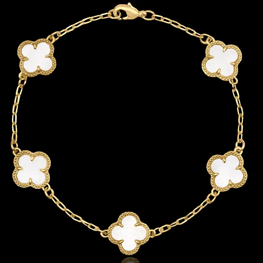 PULSEIRA 5 TREVOS WHITE BANHADO A OURO 24k