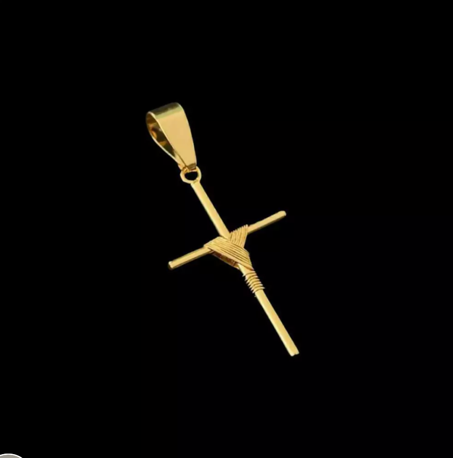 Pingente Cruz Amarrado M Banhado a Ouro 24k