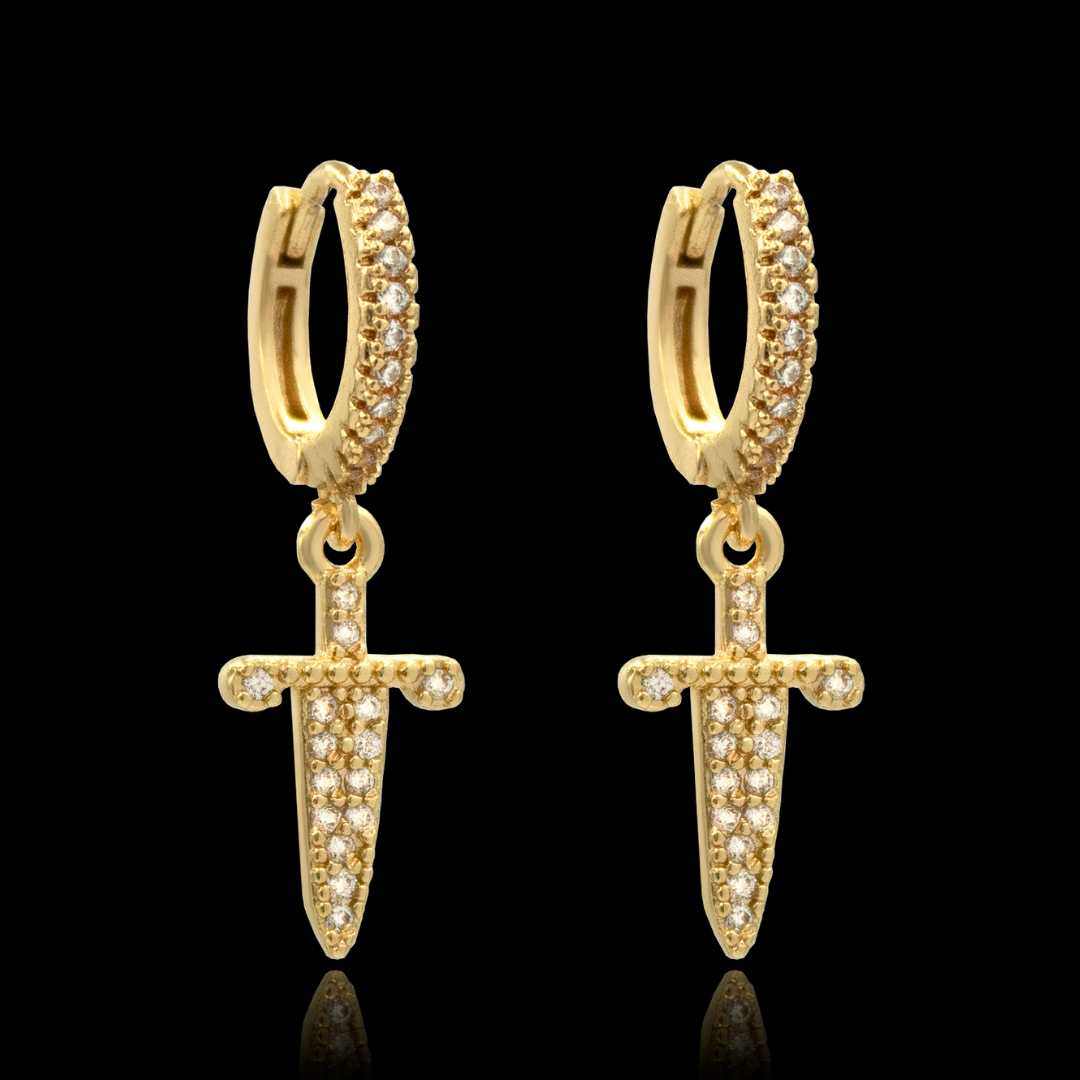 Brincos Argola Blade cravejado Banhado a Ouro 24k