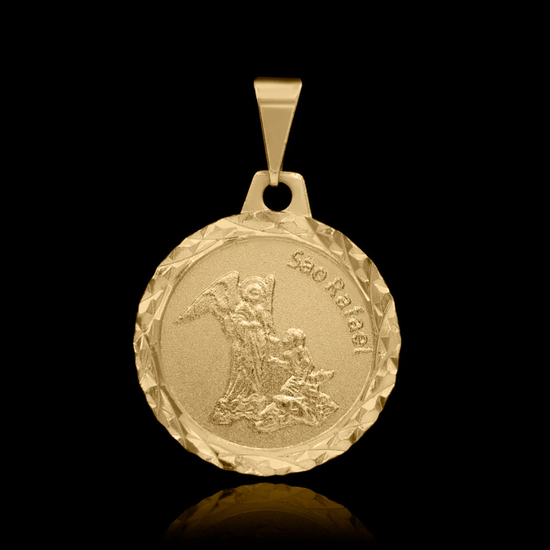 Pingente Medalha São Rafael Arcanjo 18mm Banhado a Ouro 24k