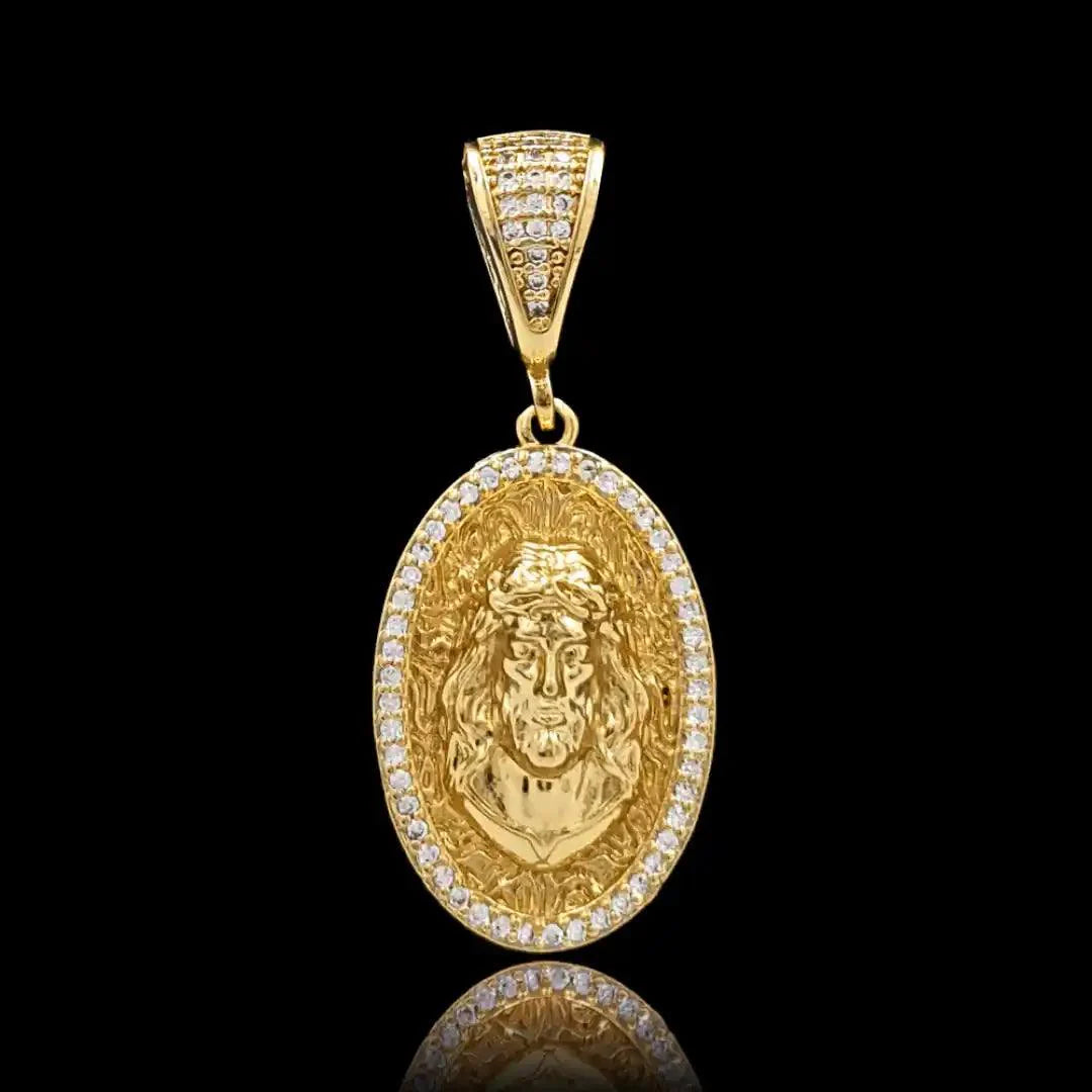 Pingente Face Cristo Cravejado Banhado a Ouro 24k