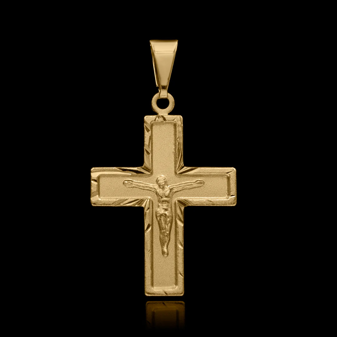 Pingente Cruz com Jesus Detalhada Banhado a Ouro 24k