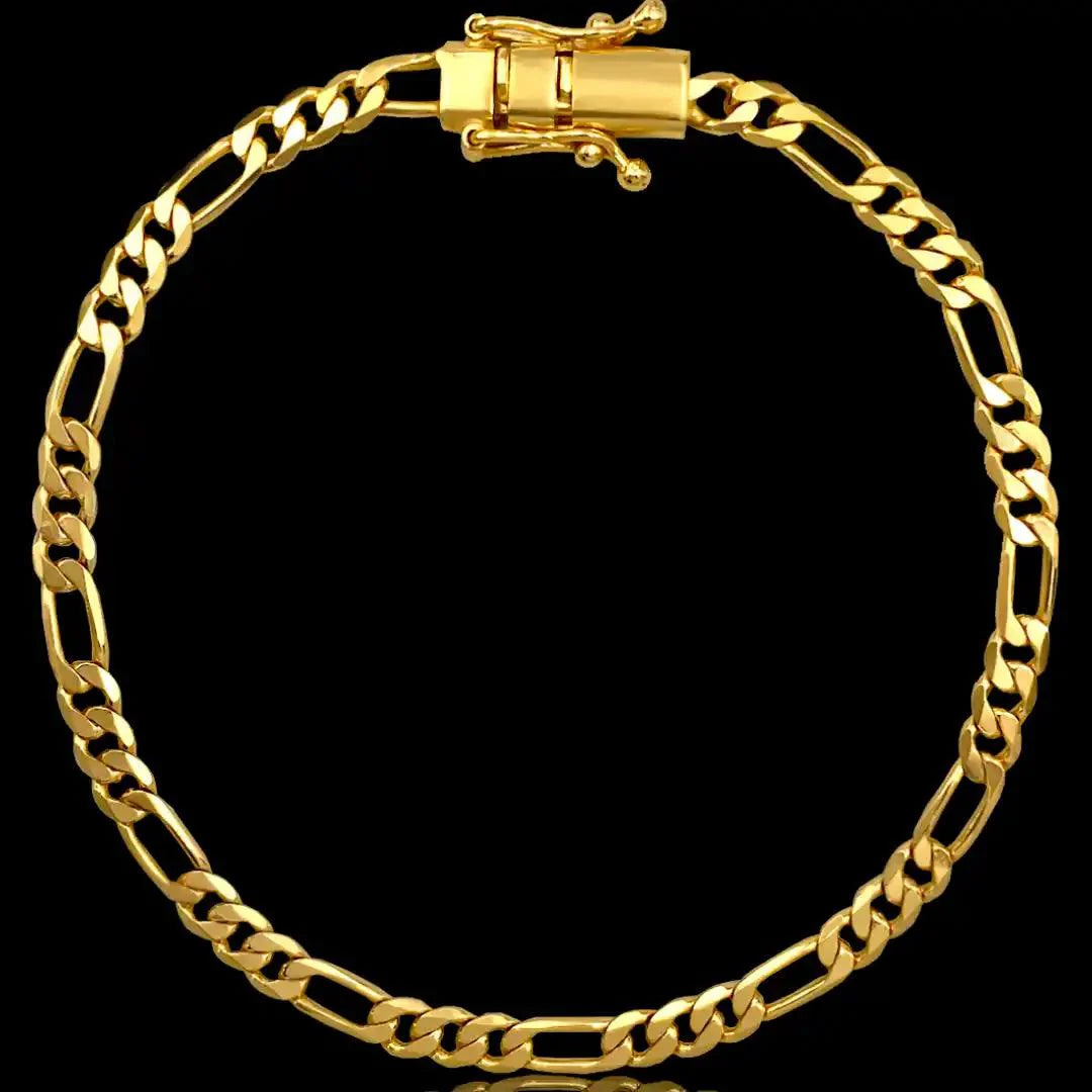 Pulseira 3 por 1 Fígaro 4mm Banhado a Ouro 24k