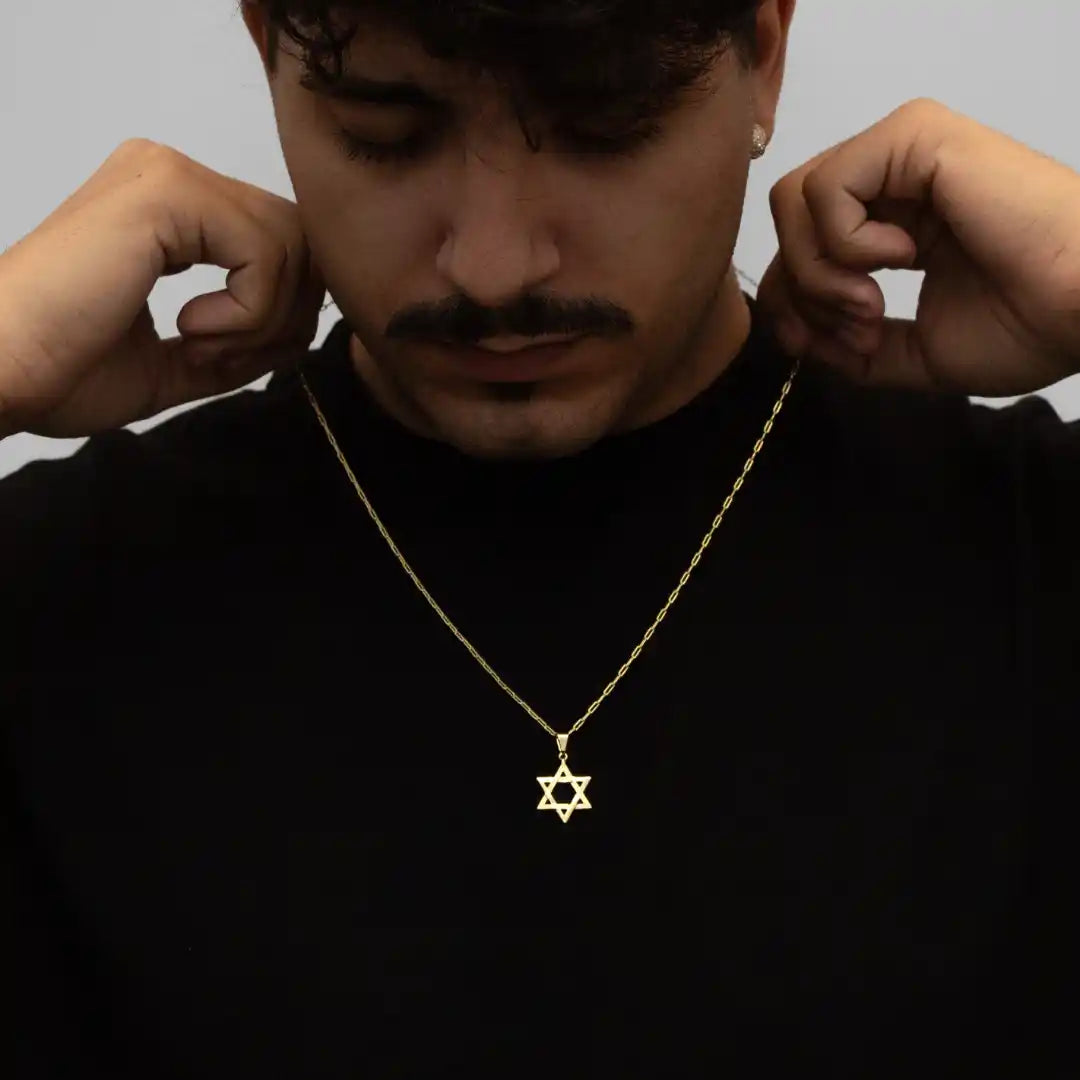Pingente Estrela de David Banhado a Ouro 24k