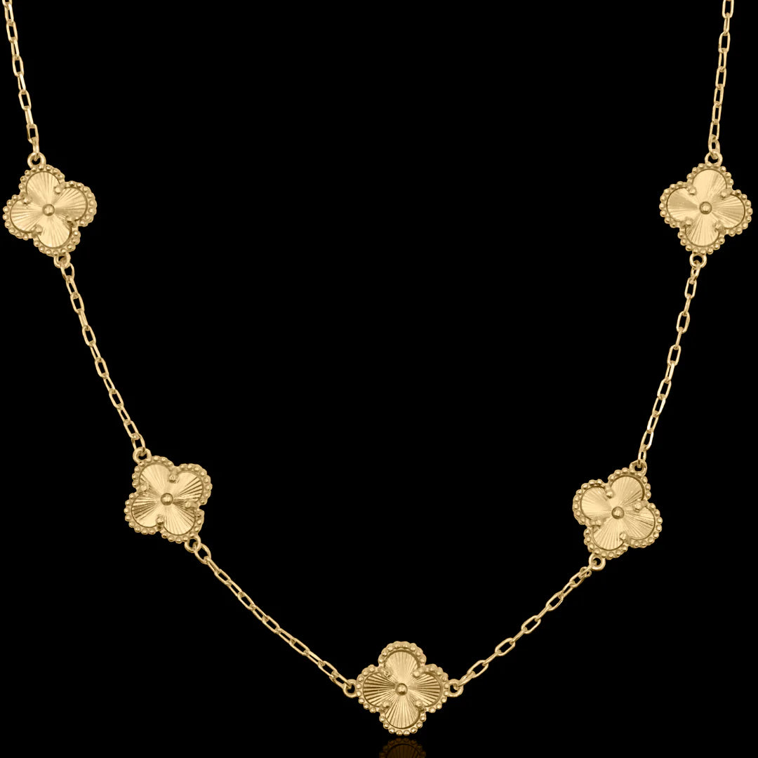 Corrente Trevo 5 Folhas Vintage Bright Banhado a Ouro 24k