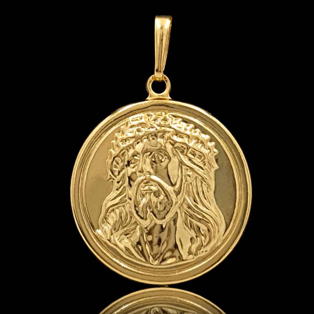 Pingente Medalha Jesus Cristo Banhado a Ouro 24k