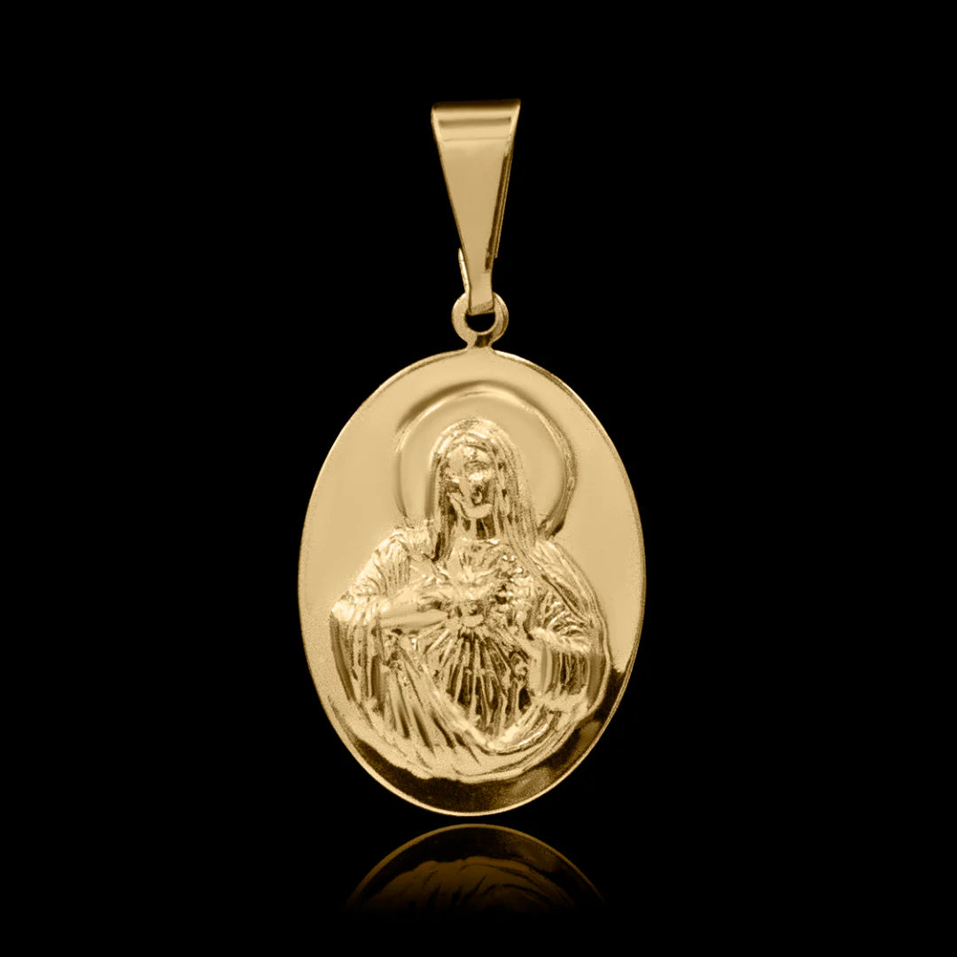 Pingente Sagrado Coração de Maria Banhado a Ouro 24k