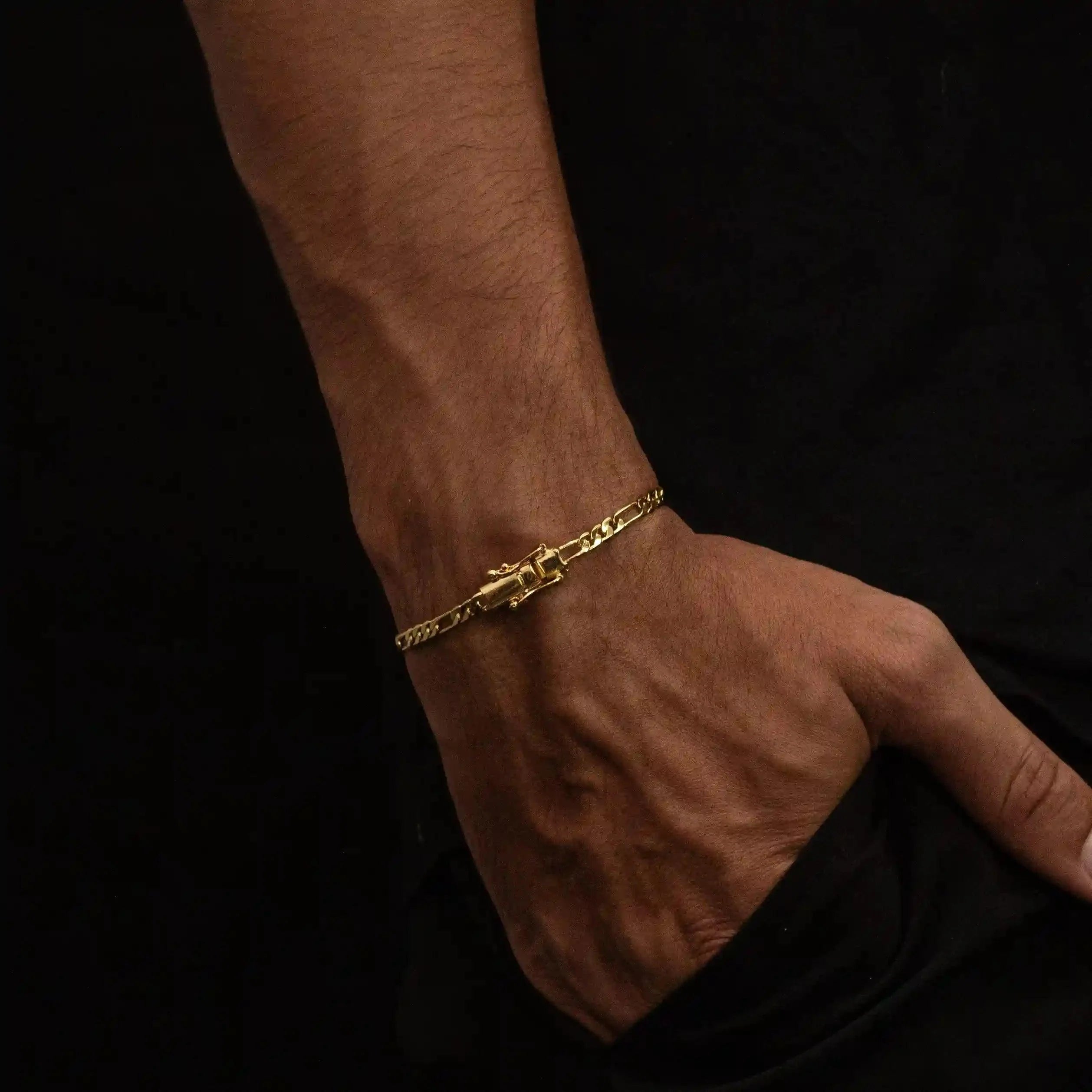 Pulseira 3 por 1 Fígaro 4mm Banhado a Ouro 24k