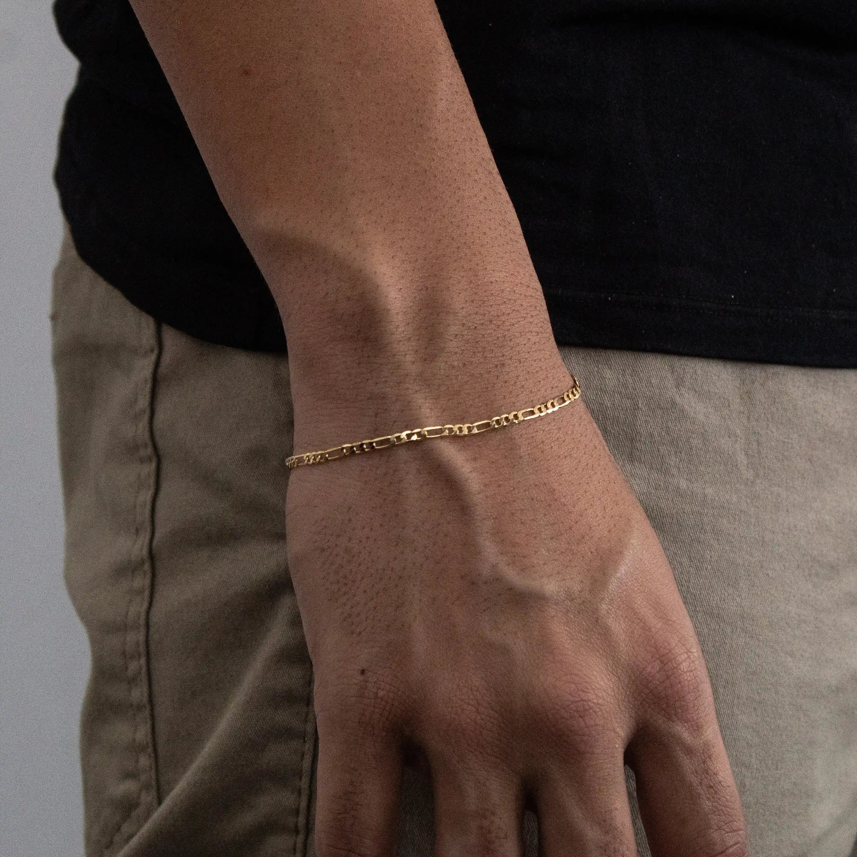 Pulseira Fígaro 3x1 3mm Banhado a Ouro 24k