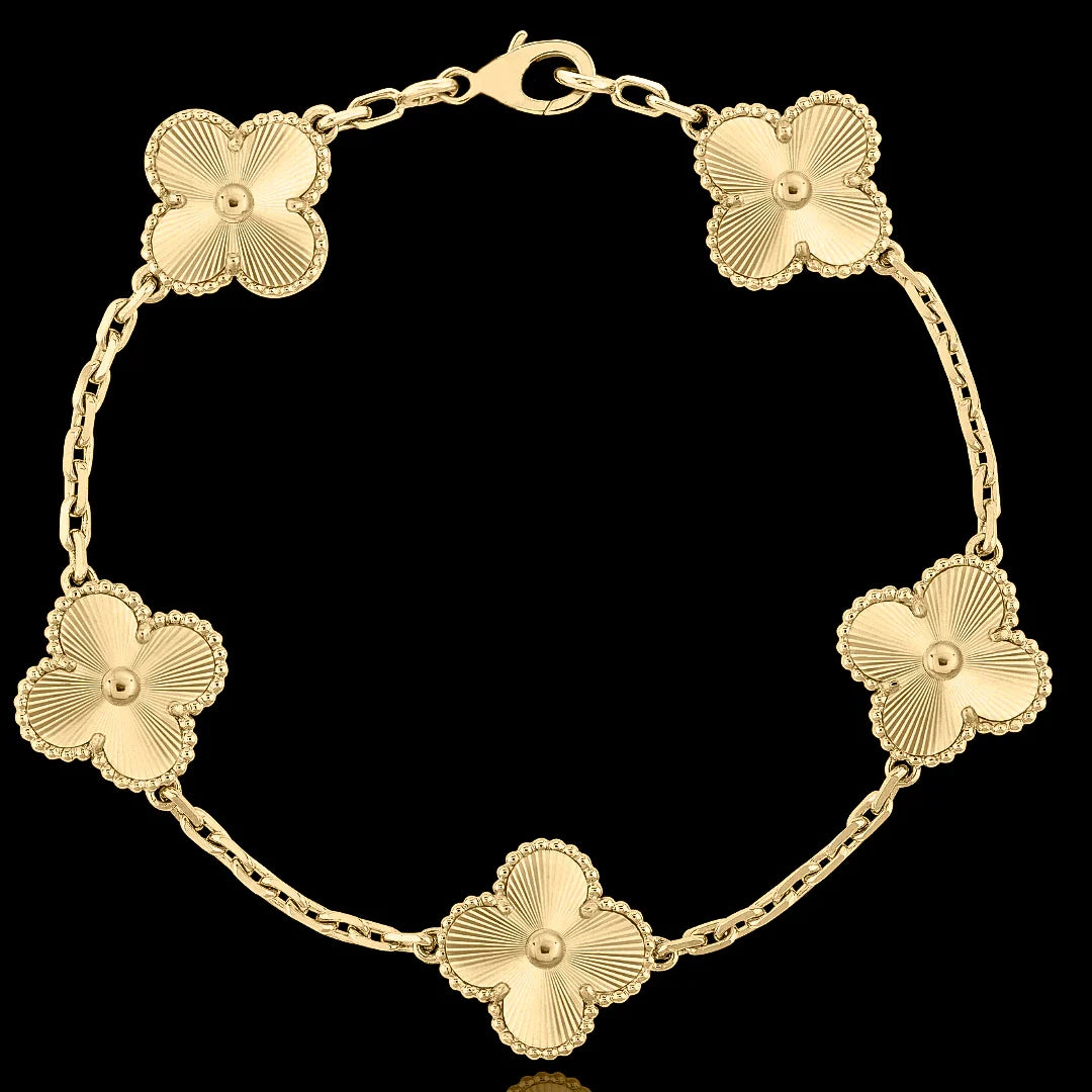 Pulseira Trevo 5 Folhas Vintage Bright Banhado a Ouro 24k